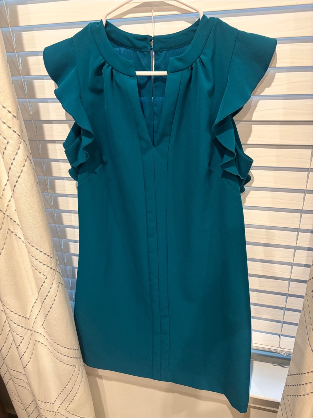 Vince Camuto Teal Ruffle-Sleeve Shift Dress